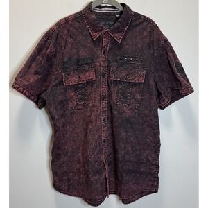 Affliction Shirt Mens XL Button Up Acid Washed Embroidered Y2K MMA Black/Maroon